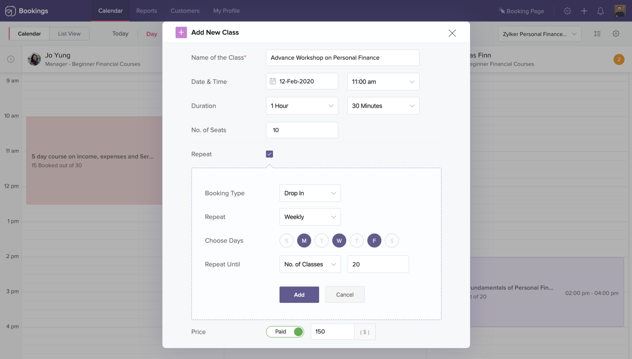 Zoho bookings booked corresponding appointment staff