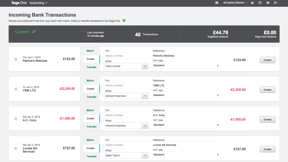 Sage one banking item accounting performance previous next