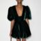 Sharon Beading Organza Puff Sleeves Evening Dress Said Dubai Blue Mermaid Evening Dress with Crystal Overskirt Long Sleeve Gown