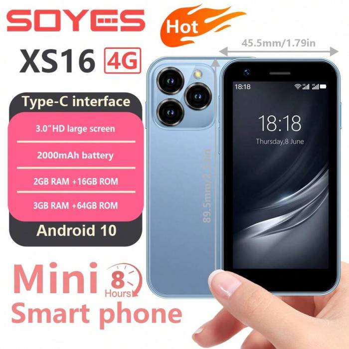 Original SOYES XS16 Mini Smartphone Phone 4G LTE 3GB+64GB 3Inch Cellphone Android10 2000mAh 5MP Dual SIM Mini Telephone Portable