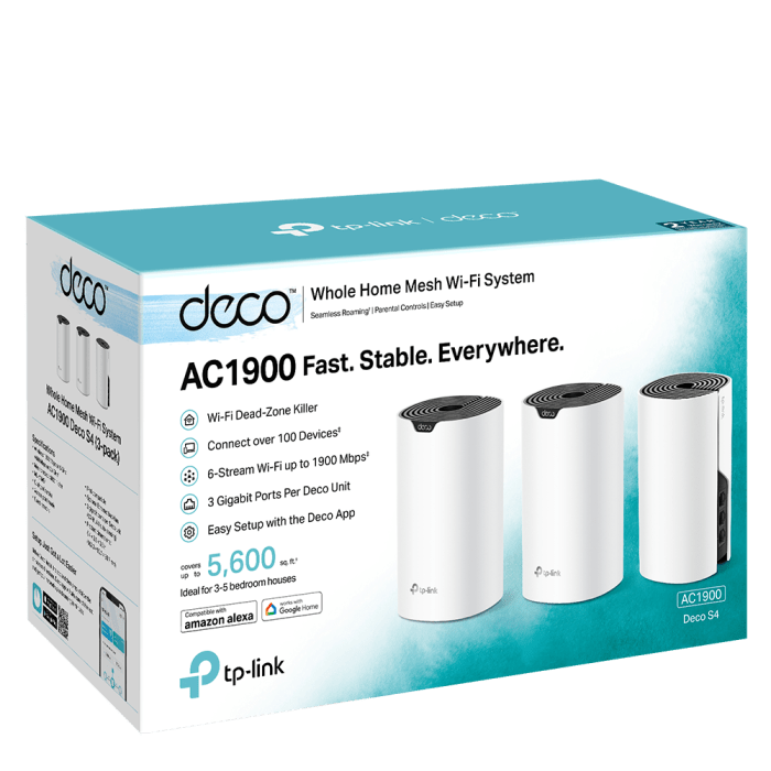Tp link deco mesh ac1900 wifi system deco s4 up to 5500 sq ft coverage replaces wifi router and extender gigabit ports works with alexa 3 pack