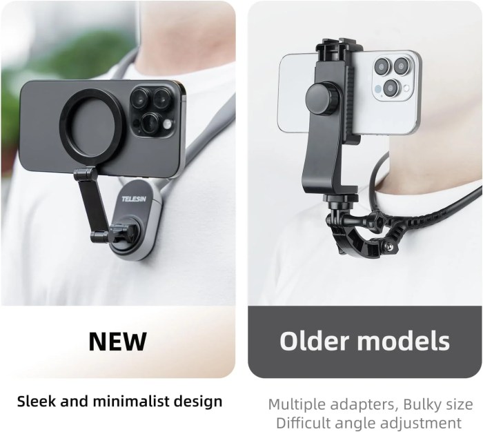 TELESIN Magnetic Neck Mount for Phones, Neck Cell Phone Holder POV/Vlog Selfie Mount Hand Free Phone Neck Holder Chest Stand Strap Video Recording for iPhone 16 15 14 13 12 Seires Android Phones Gray