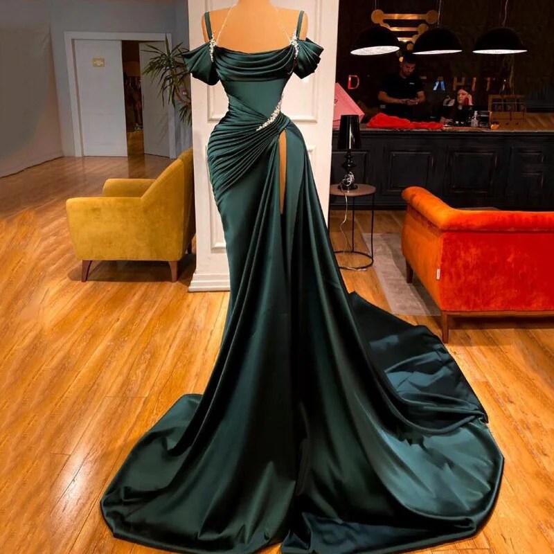 Thinyfull Mermaid Off Shoulder Prom Dresses Sleeveless Glitter Evening Dress 2025 Split Formal Gown robes de soirée Customized