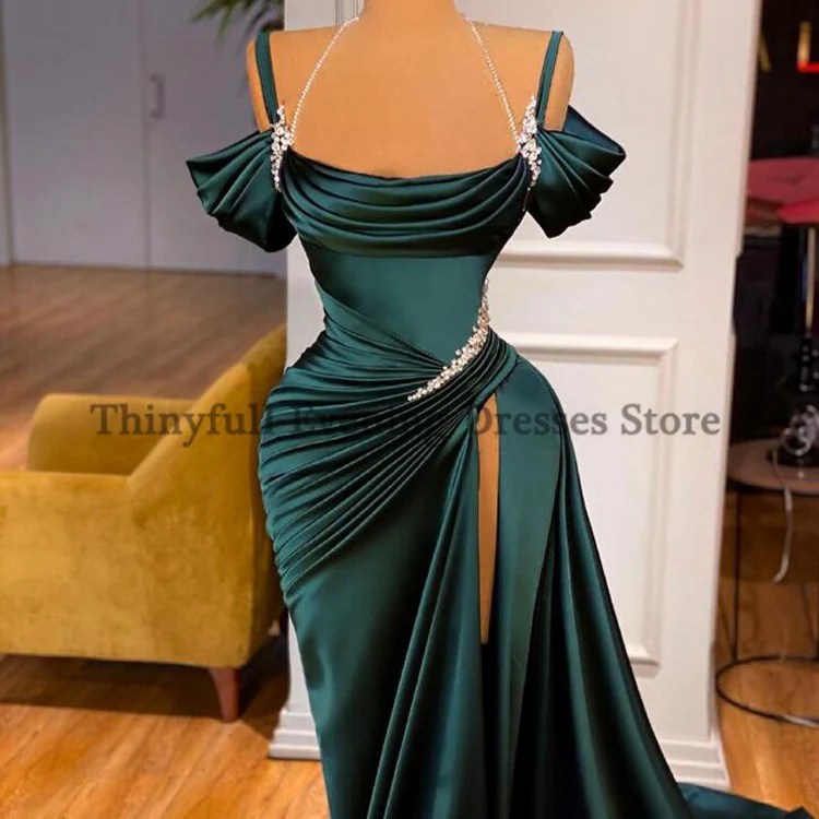 Thinyfull Mermaid Off Shoulder Prom Dresses Sleeveless Glitter Evening Dress 2025 Split Formal Gown robes de soirée Customized