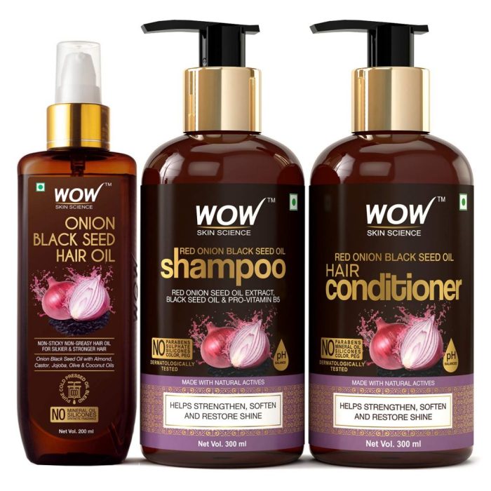 WOW Skin Science Onion Black Seed Oil Ultimate Hair Care Kit (Shampoo ...